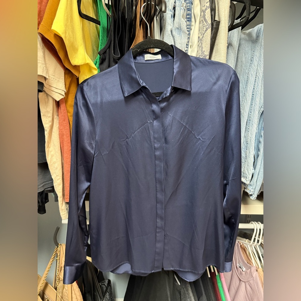 Elegant LilySilk Navy Blue Women's Blouse